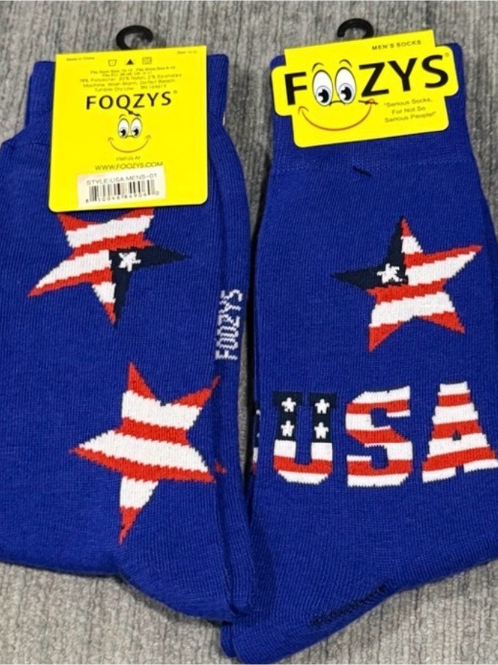 Foozys 2 Men’s Blue USA Crew Socks. “Serious socks, for not so serious people.”